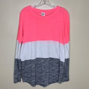 PINK VS Top Pink Gray Charcoal Soft Slouchy Comfy Color Block Dolman Sleeves Sm